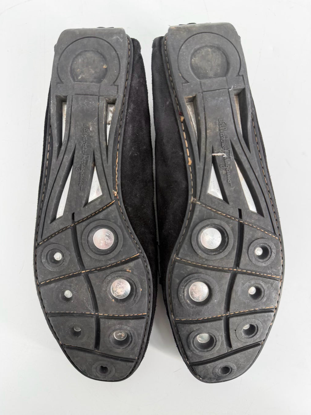 SALVATORE FERRAGAMO Size 9.5 Black Leather Flats