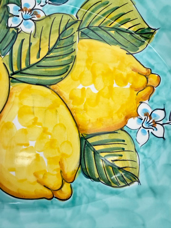VIETRI Italy Hand Painted Lemons Ceramic Oval Serving Platter