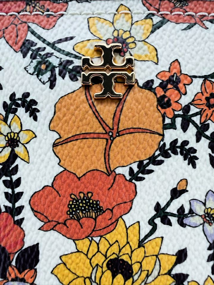 TORY BURCH Kerrington Blossom Ditsy Red & Purple Saffiano Leather Floral Purse