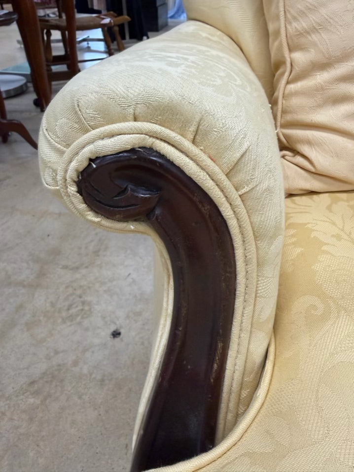 VINTAGE Yellow Damask Fan Back Chair w/ 2 Throw Pillows