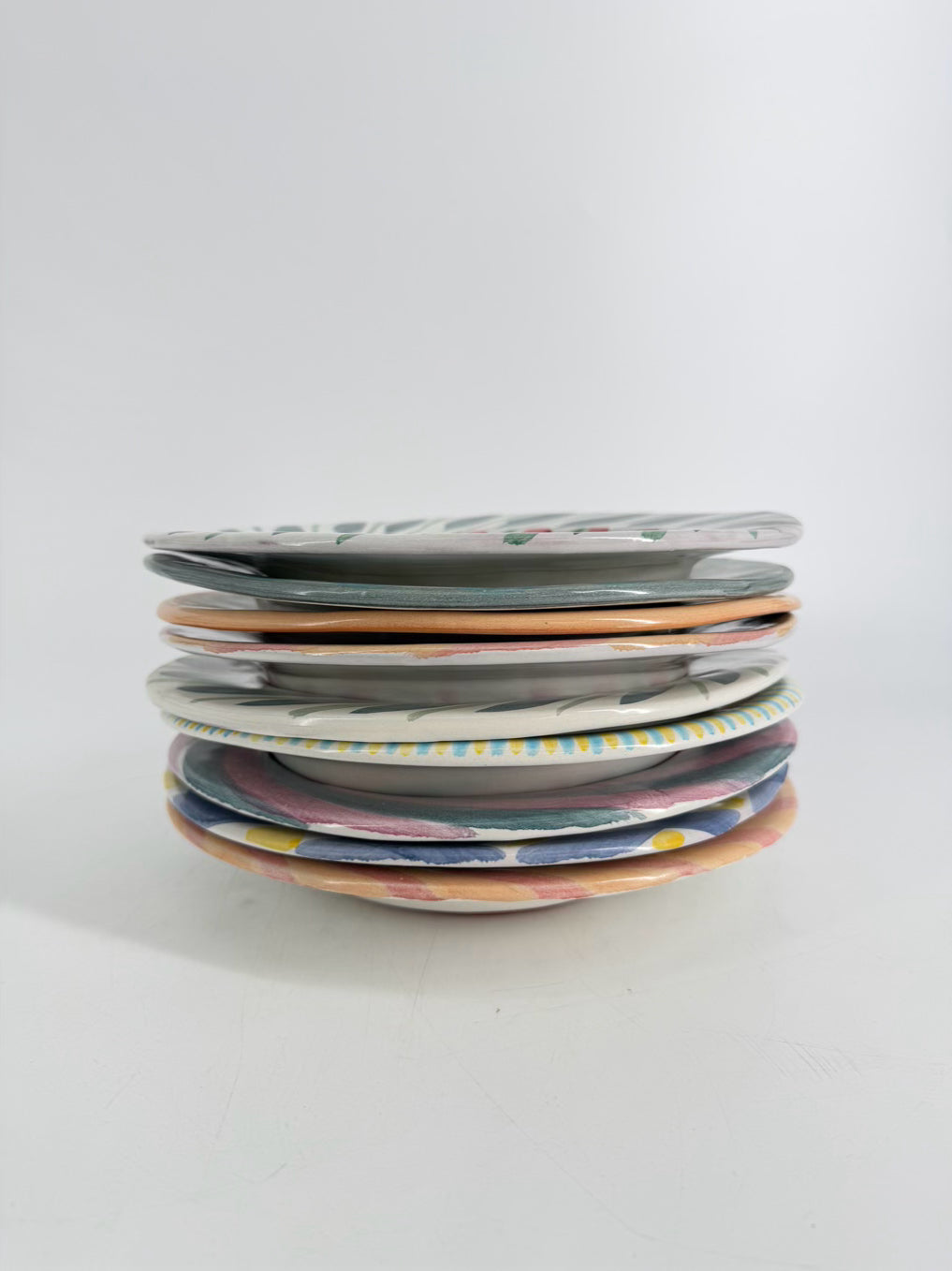MACKENZIE CHILDS Multicolored Hand painted Pottery Set Of 9 Plates
