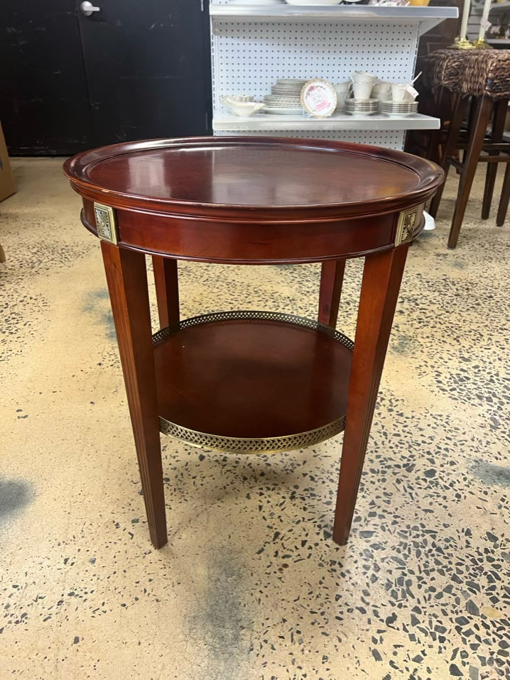 BOMBAY ROUND Dark Wood Occasional Table w/ Brass Detail