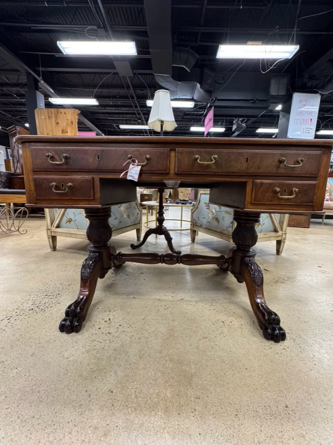 ANTIQUE Wood Lion Feet Desk