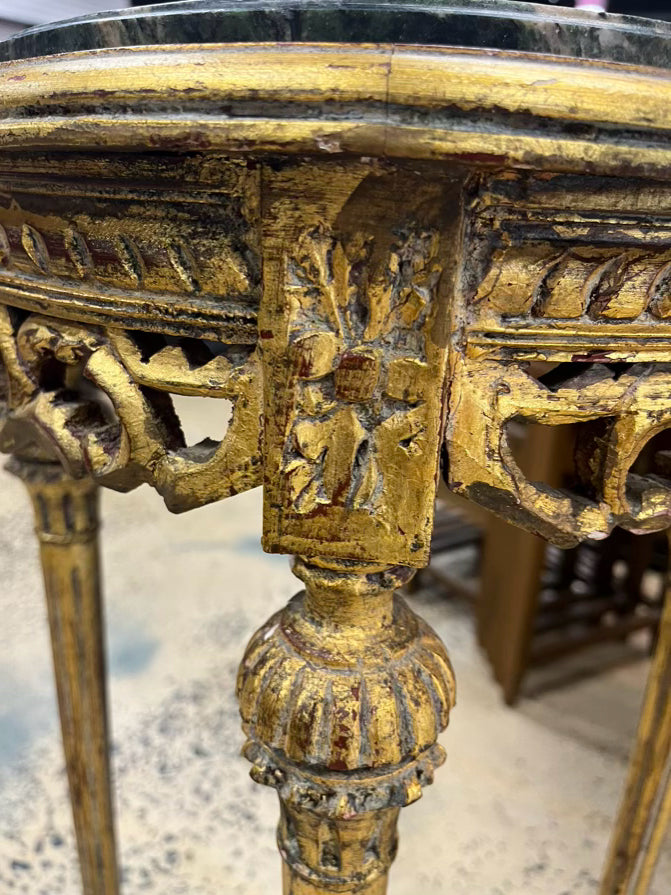 Green & Gold Wood & Marble Louis XV Round Gilded Occasional Table