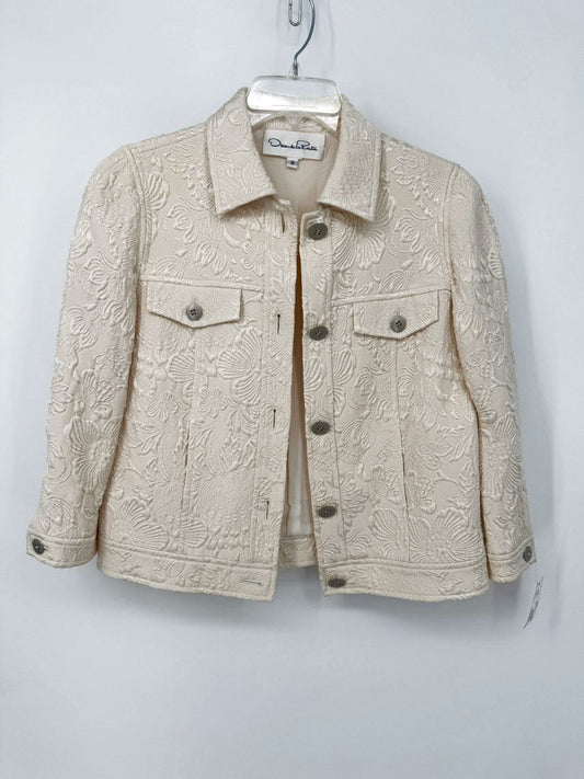 OSCAR DE LA RENTA Size 8 Champagne Embossed Floral Jacket