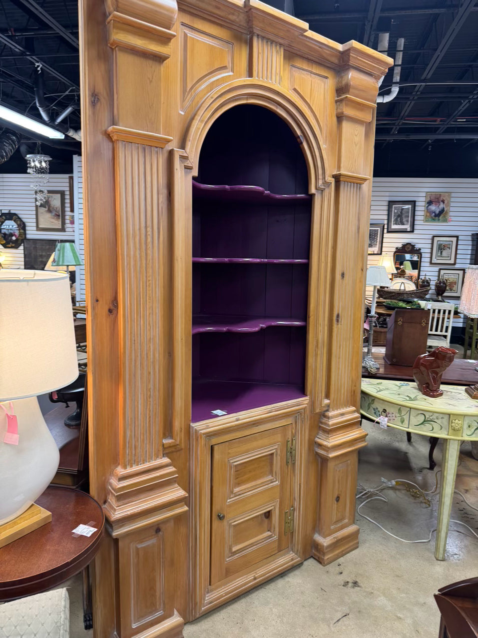 Light Pine Purple Painted Shelves Corner Cupboard