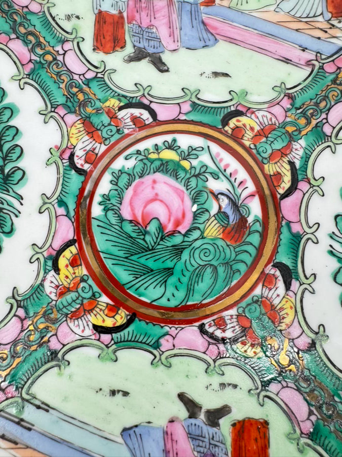 Pink & Green Rose Medallion Decorative Plate w/ Hanger
