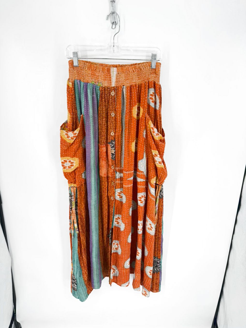 KANTHA BAE Size Wmn's Free Size Orange Print Maxi-Skirt