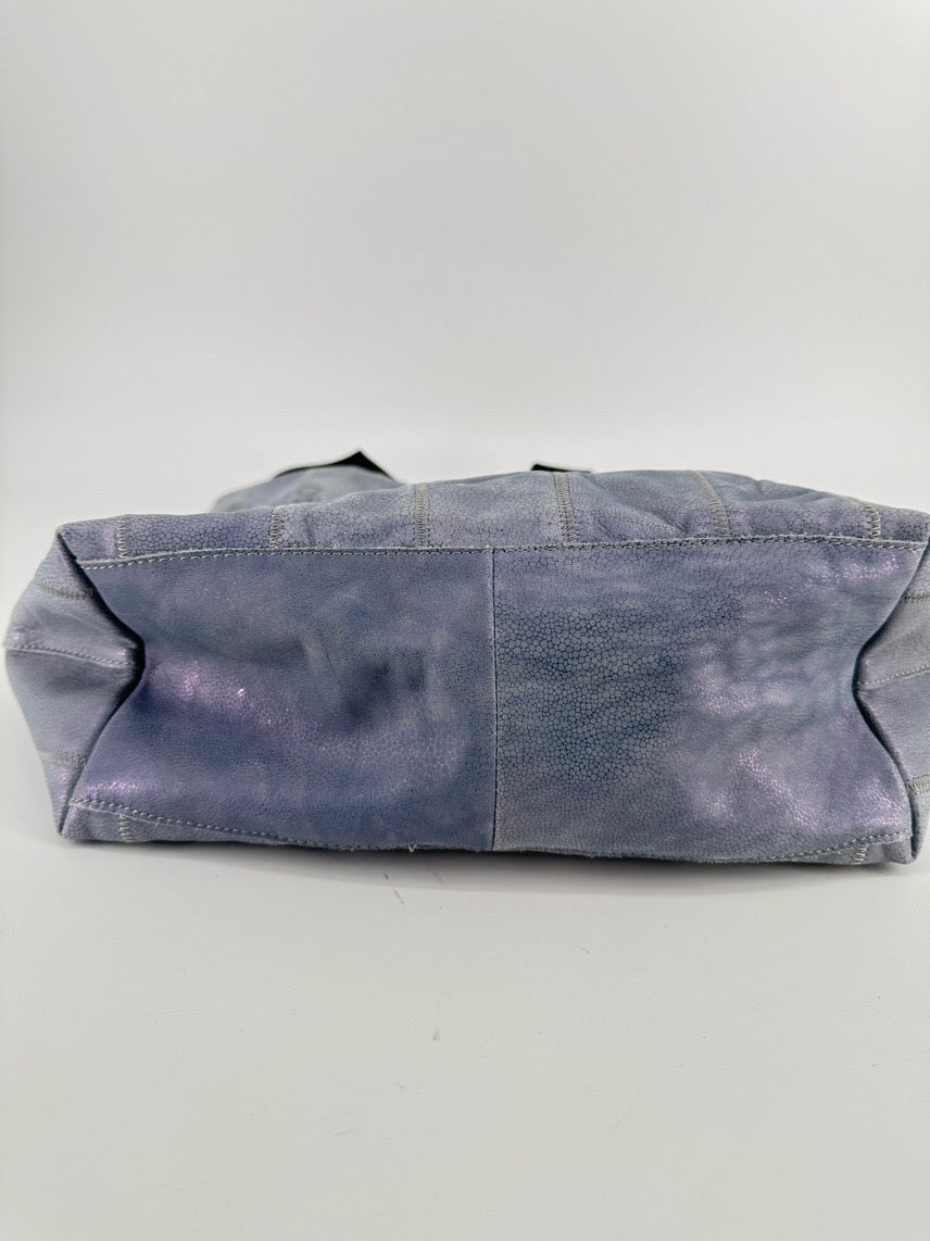 ECCO Powder Blue Iridescent Leather Patchwork Tote Bag