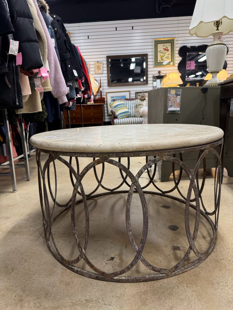 Stone & Metal Round Coffee Table