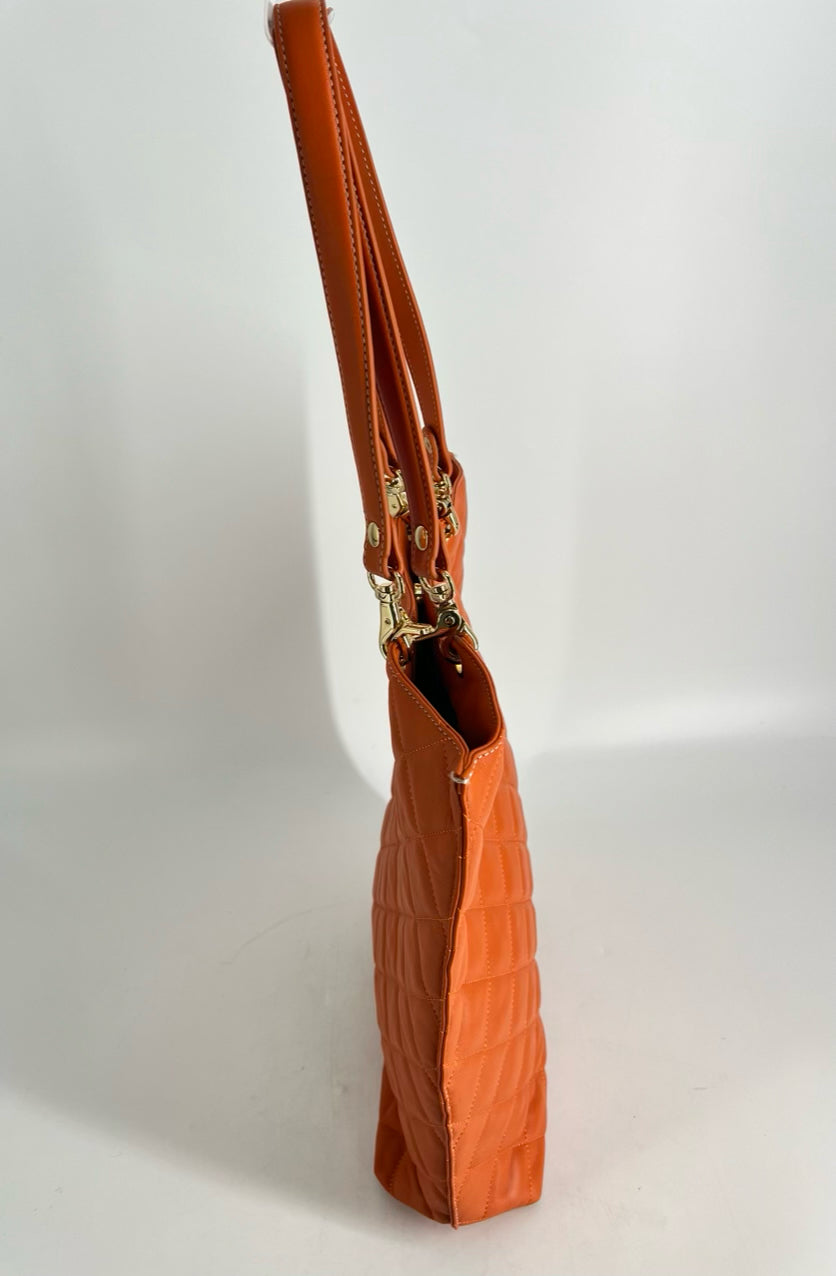 J MCLAUGHLIN Orange Quilted Tote Bag