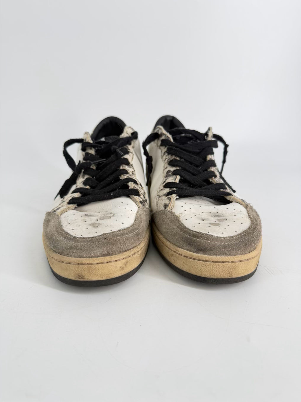 GOLDEN GOOSE Size 45 White & Black Leather Sparkle Sneakers