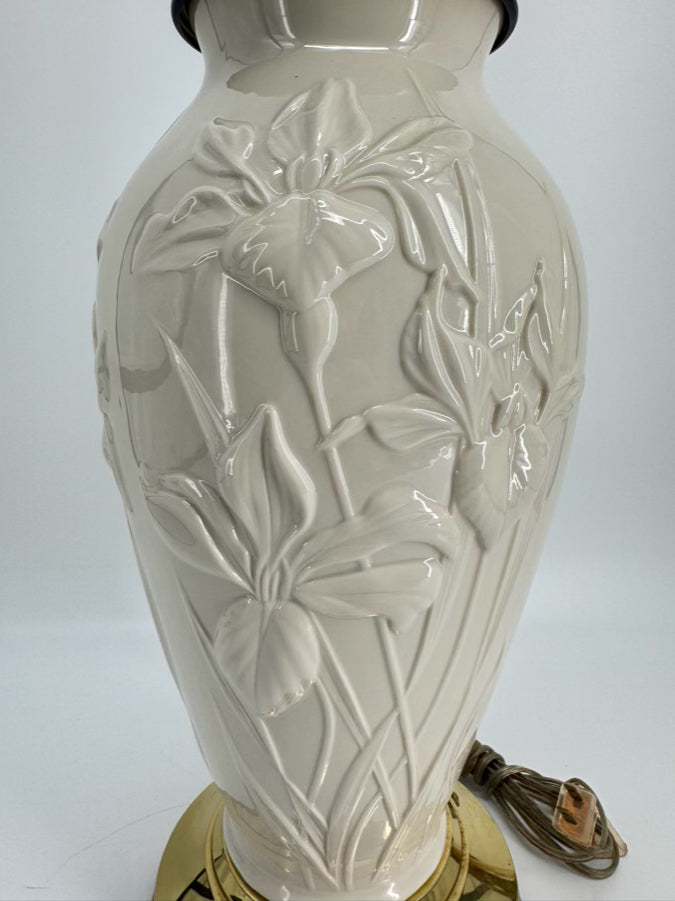 LENOX Cream Porcelain Raised Flower Design Lamp
