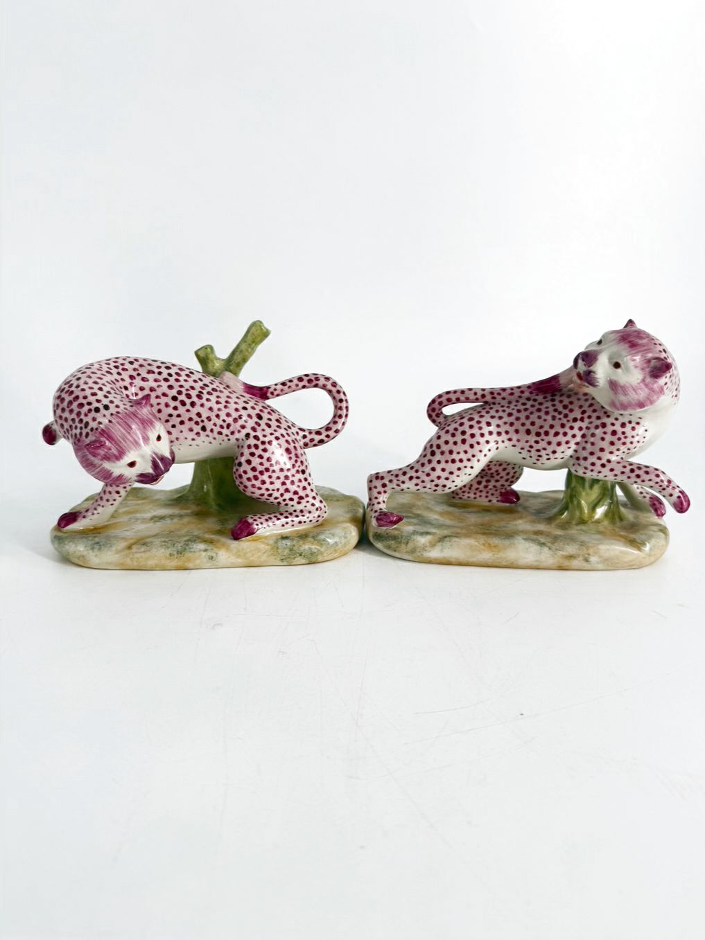 CHELSEA HOUSE Pink & White Porcelain Pair of Leopard Figurines