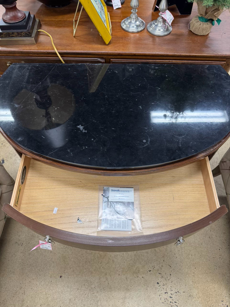 THOMASVILLE Wood Bow Front Credenza w/ Black Stone Top