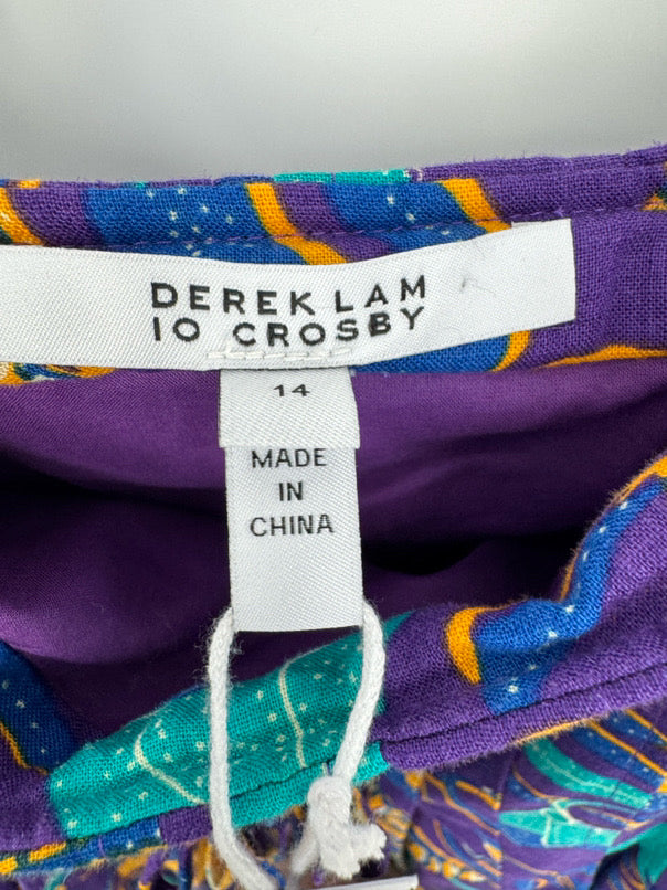 DEREK LAM 10 CROSBY Size 14 Purple & Yellow Flowers Sleeveless Dress NWT