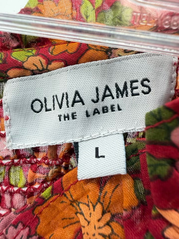 OLIVIA JAMES Size L Burgundy Print Floral Maxi-Dress