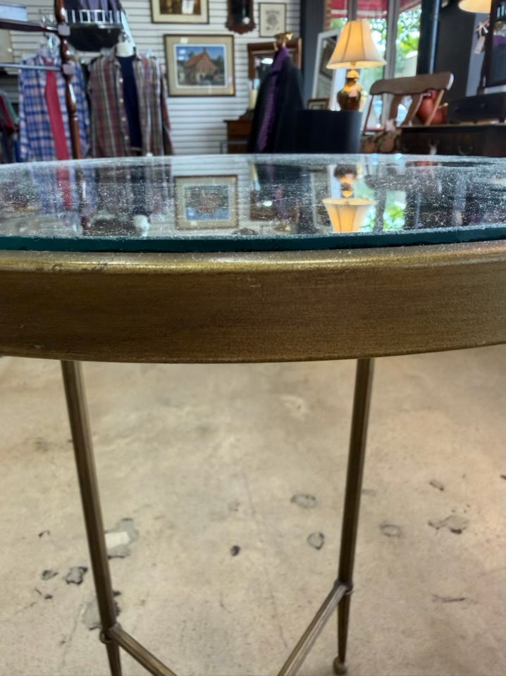 Gold & Clear Metal & Glass Round Occasional Table