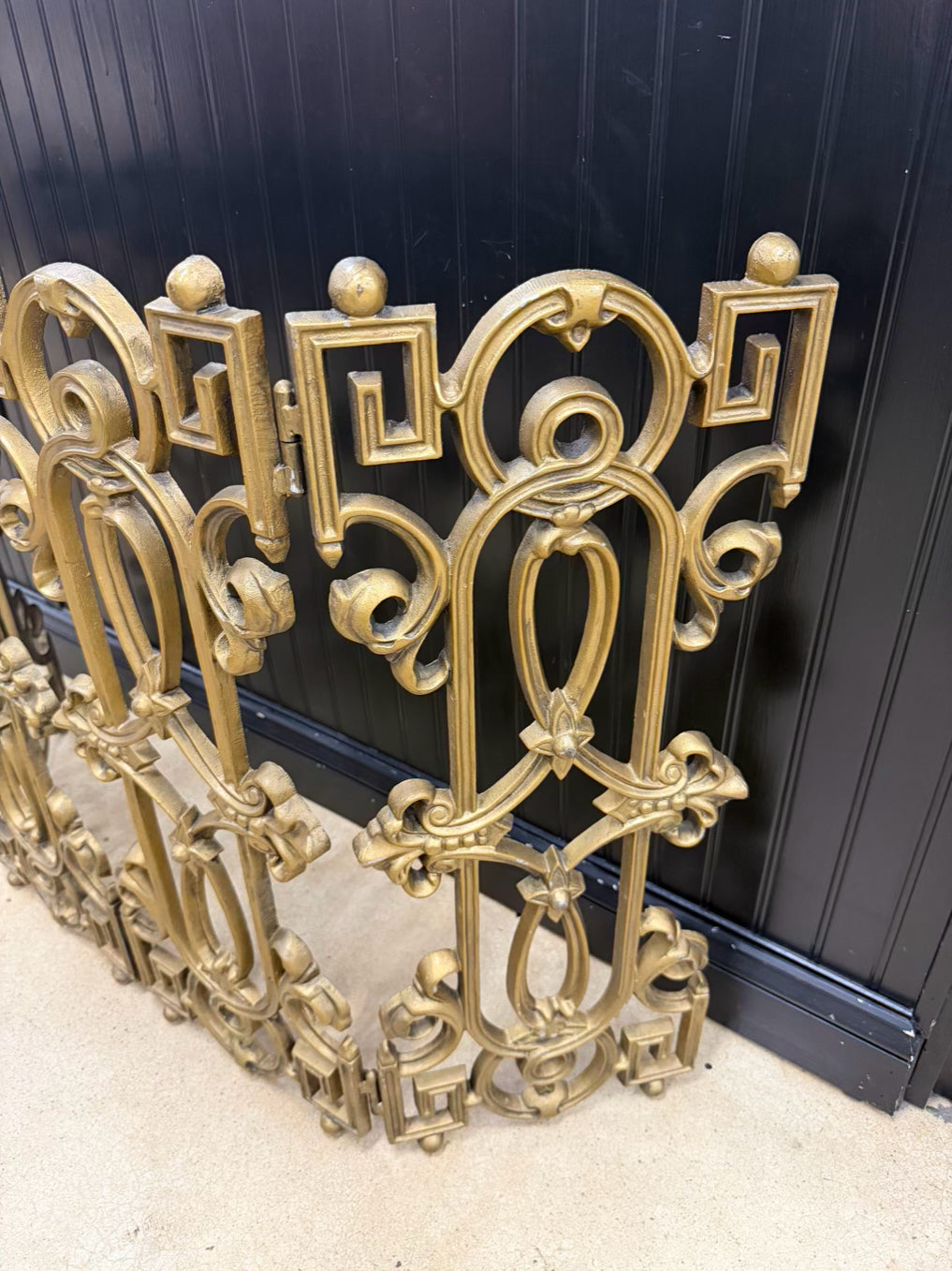 Tri Fold Neo Classical Gold Metal Fireplace Screen