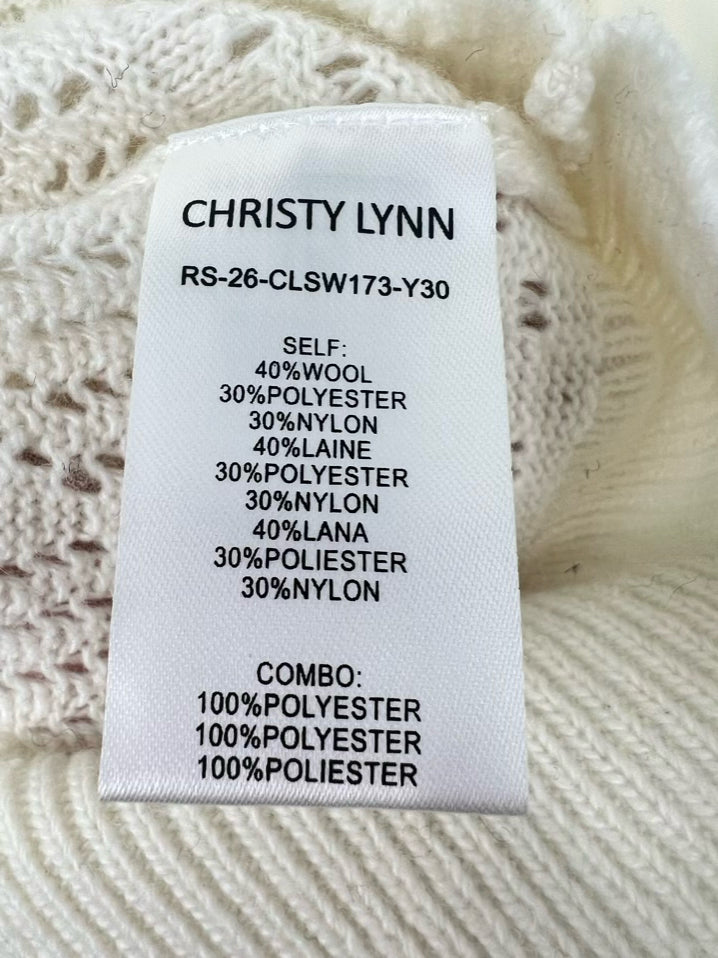 CHRISTY LYNN Size M Ivory Sheer Scallop Ruffle Sweater NWT