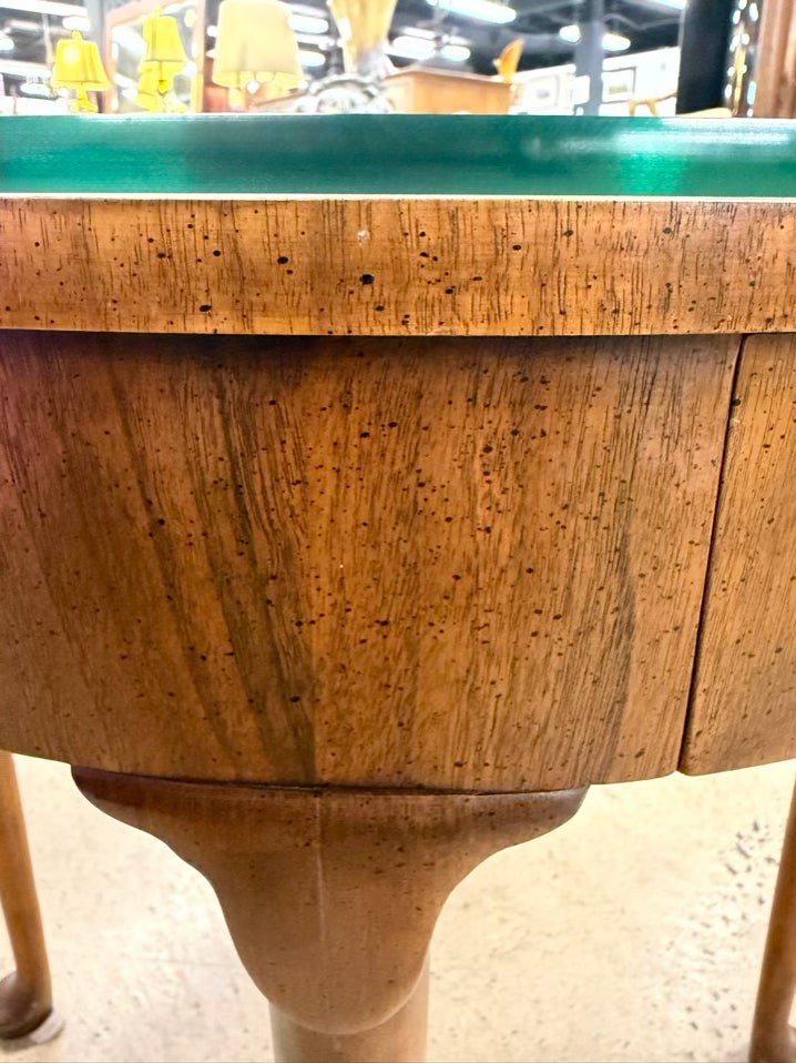 BAKER ROUND Wood Occasional Table w/ Queen Ann Feet & Glass Protective Top