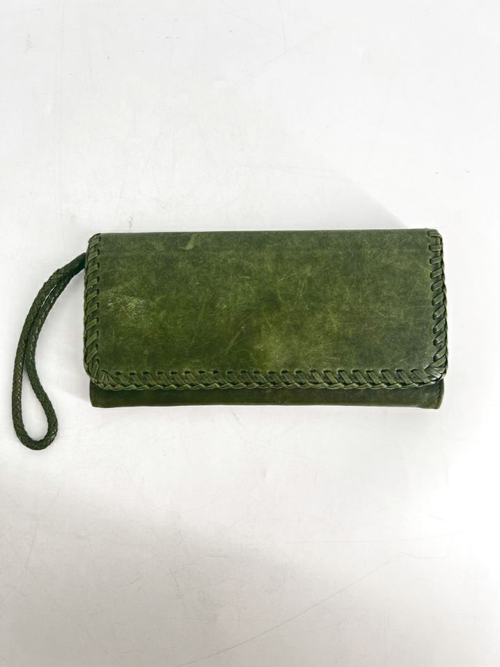 HOBO Green Leather Woven Wristlet