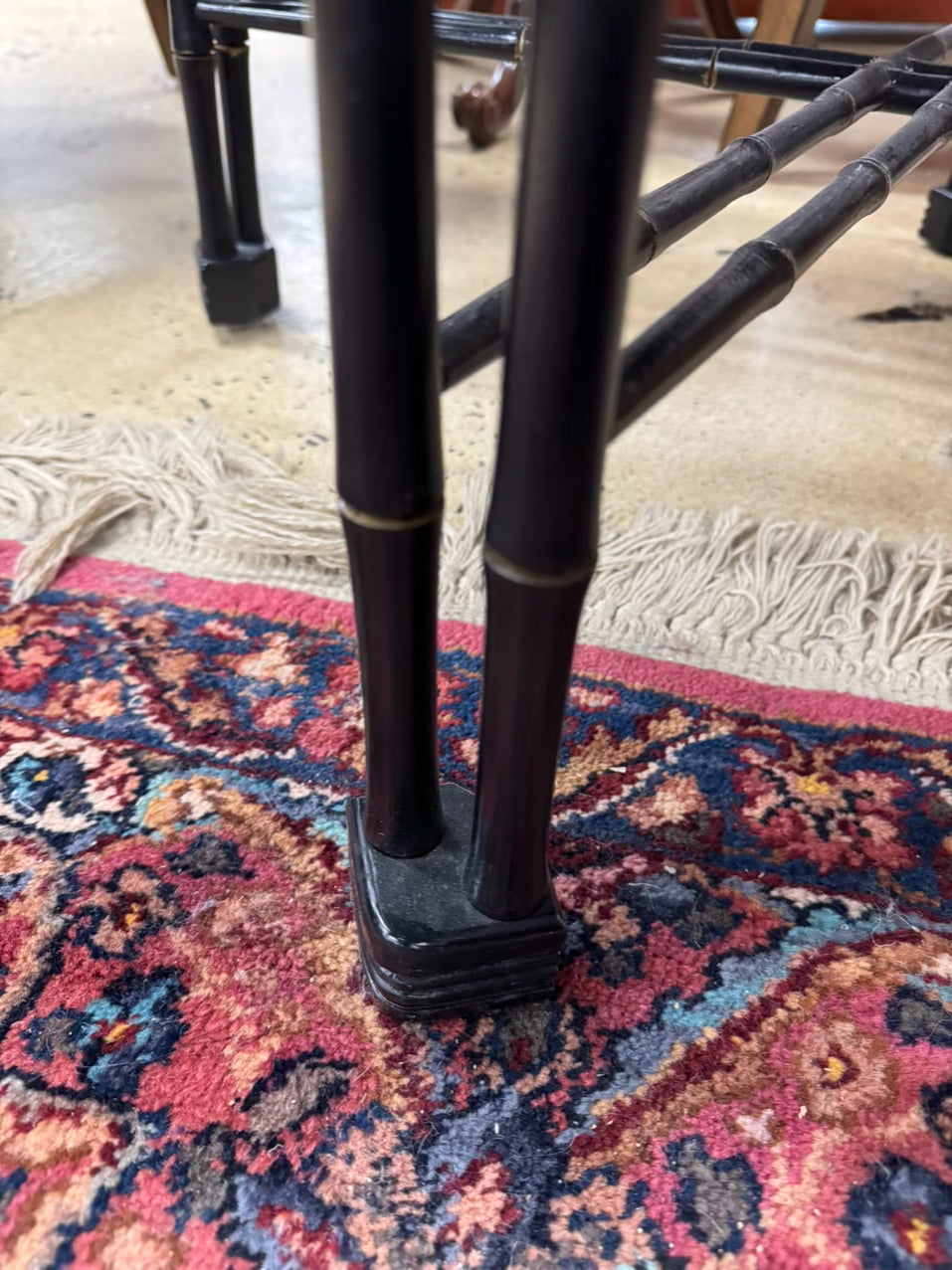 VINTAGE Wood Painted Black Flowers Coffee Table w/ Removable Tray