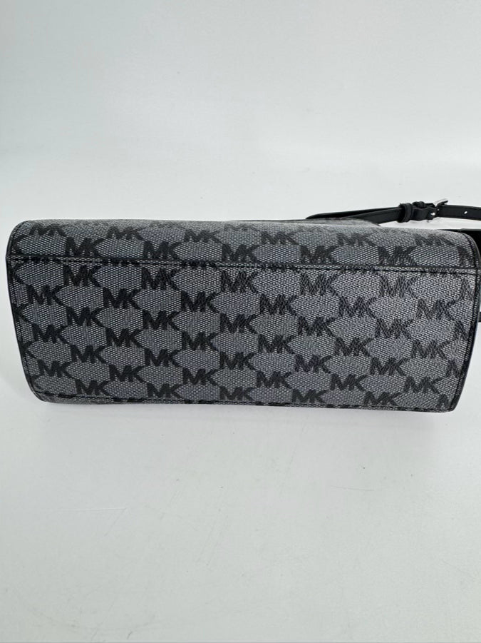 MICHAEL KORS Gray & Black Logo Coated Canvas Crossbody Bag