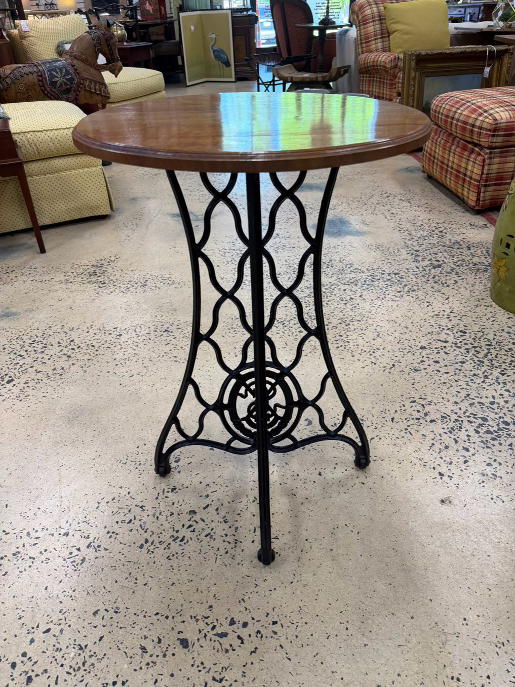 Iron & Wood Round Occasional Table w/ Black Base