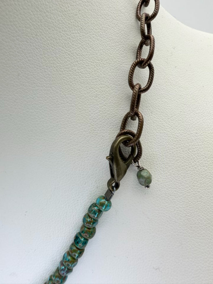Coral Nepal & Czech Glass w/ Ruby Venetian Glass Necklace
