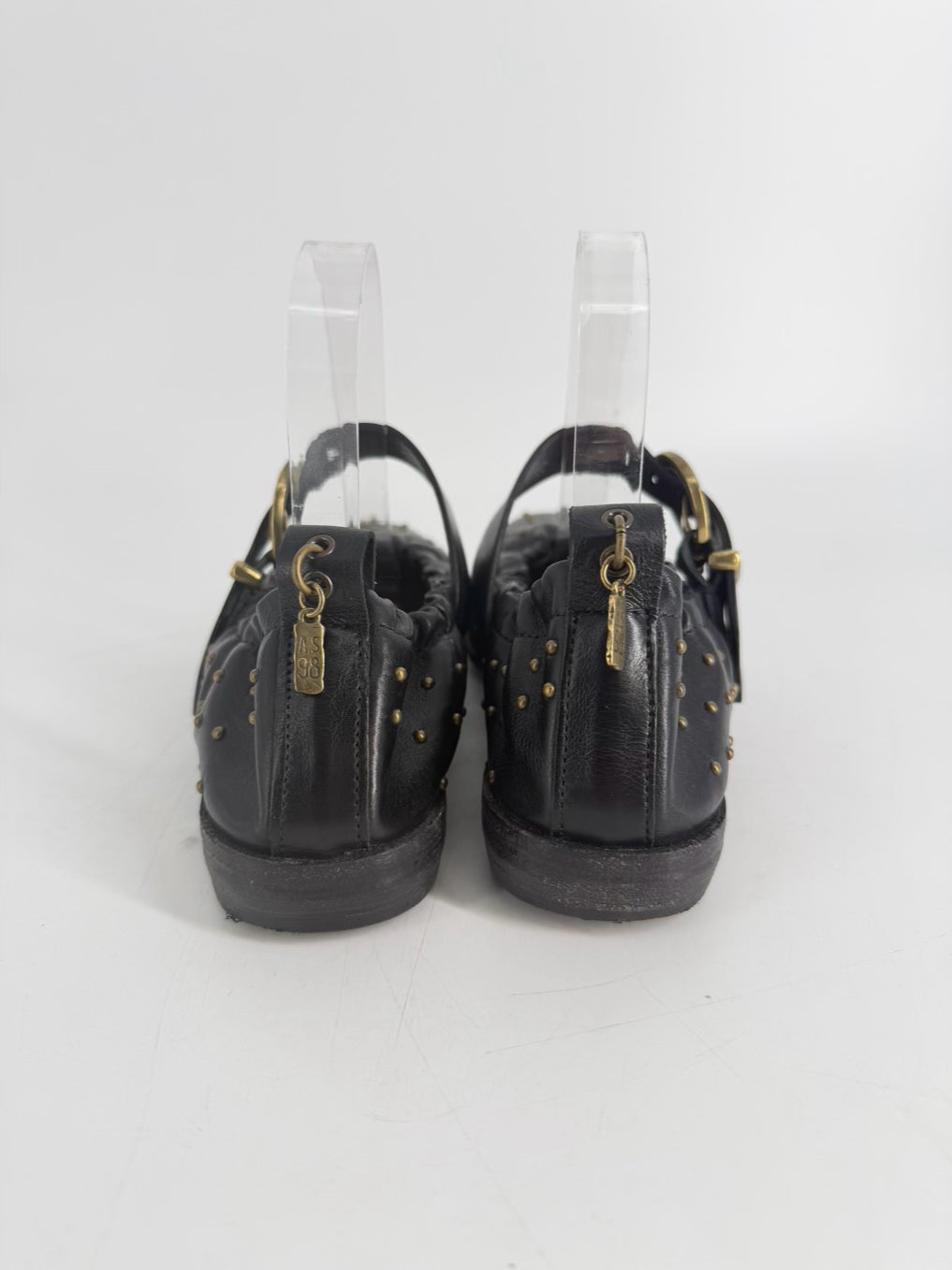 AS 98 Size 40 Black Leather Stud Detail Mary Janes