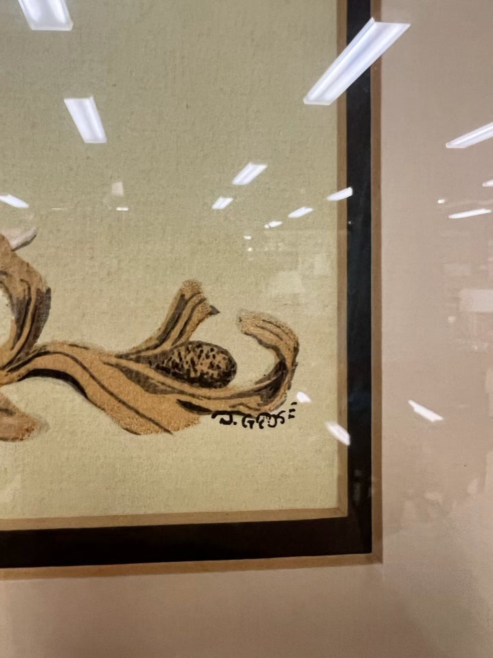 D. GROSE Hand Colored Black Bellied Plovers Lithograph in Brushed Gold Frame