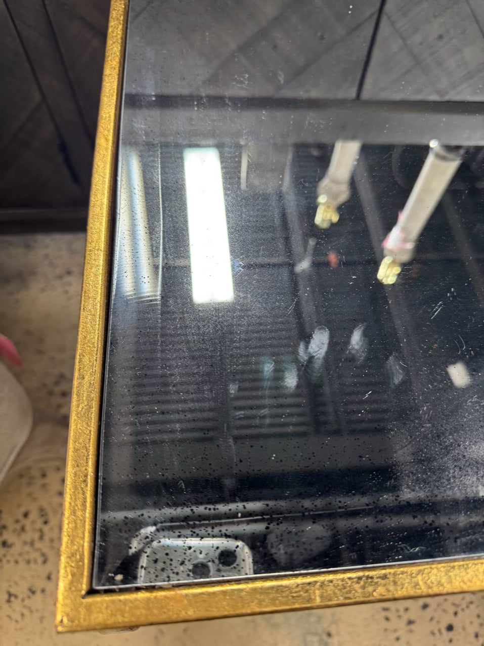 TOZAI Gold Tone Metal Mirrored-Top End Table