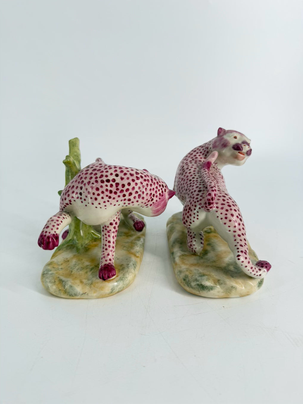 CHELSEA HOUSE Pink & White Porcelain Pair of Leopard Figurines