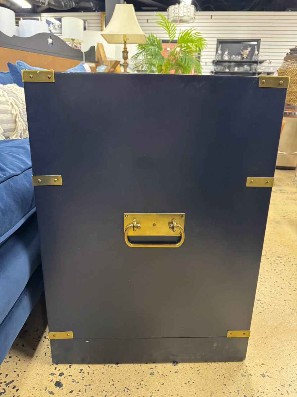 WILLIAMS SONOMA Navy Campaign Pair of End Tables