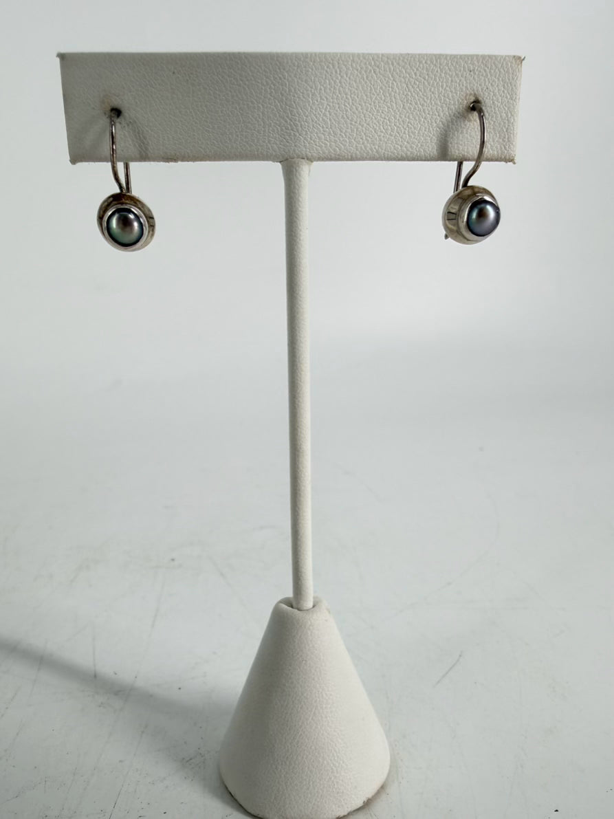 STERLING SILVER Pearl & Snake Chain Necklace Jewelry Set w/ Earrings