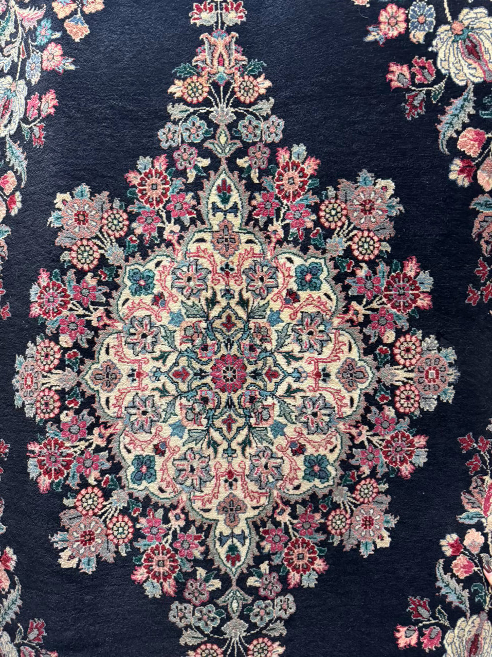 Black, Green & Pink Floral Oriental Area Rug