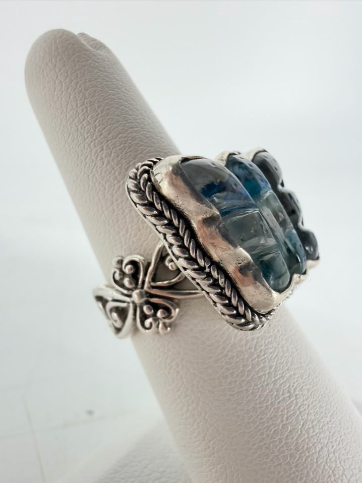 SARDA BALI STERLING SILVER Blue & Green Glass look Butterfly Ring