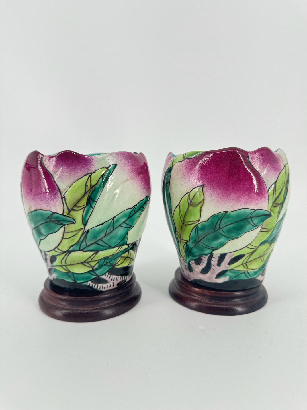 Pink & Aqua Porcelain Pair of Vases