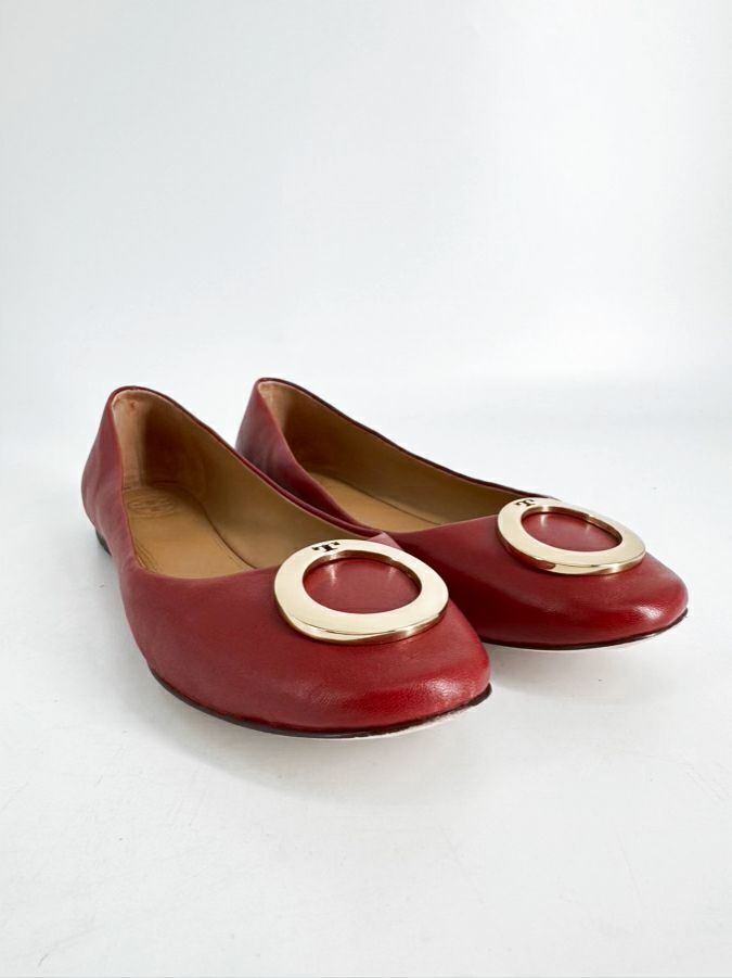 TORY BURCH Size 8.5 Cherry Red Leather Flats