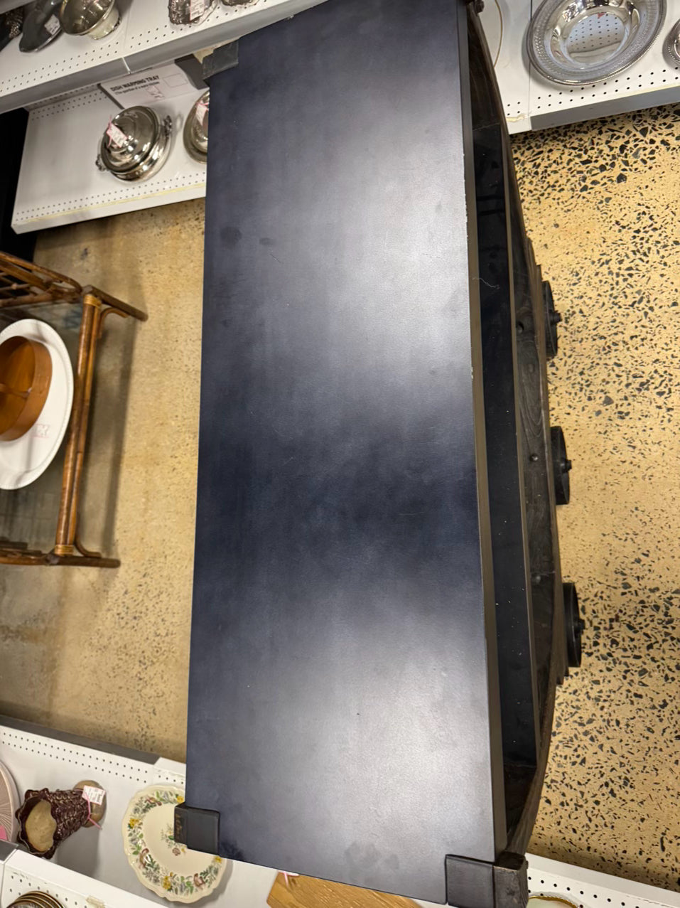 RESTORATION HARDWARE Black Wood & Iron Industrial Rolling Bar Cart