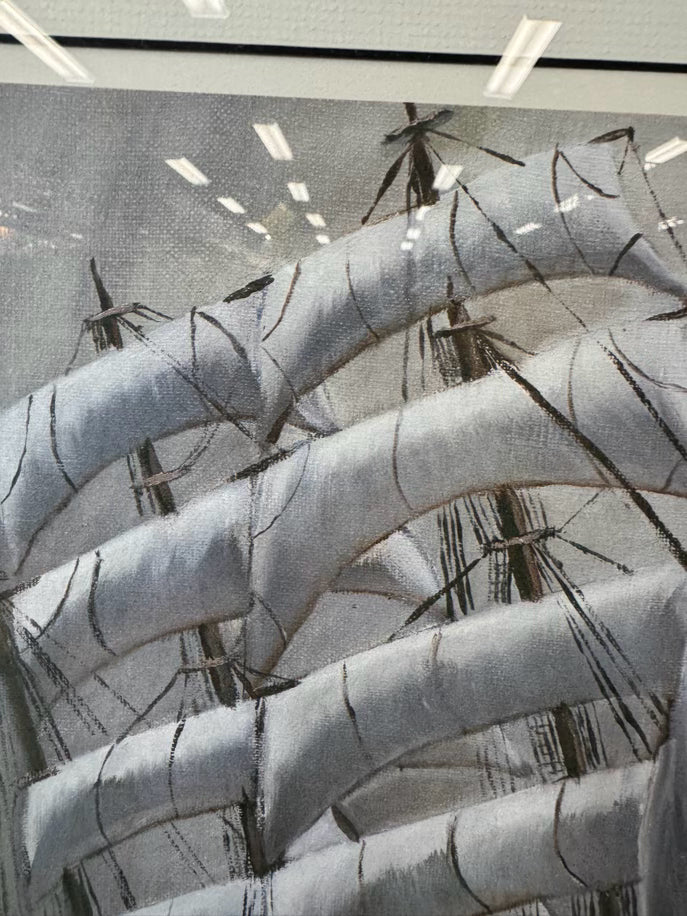DORIS FOXWELL Ship in Storm Print in Weathered Gray Frame