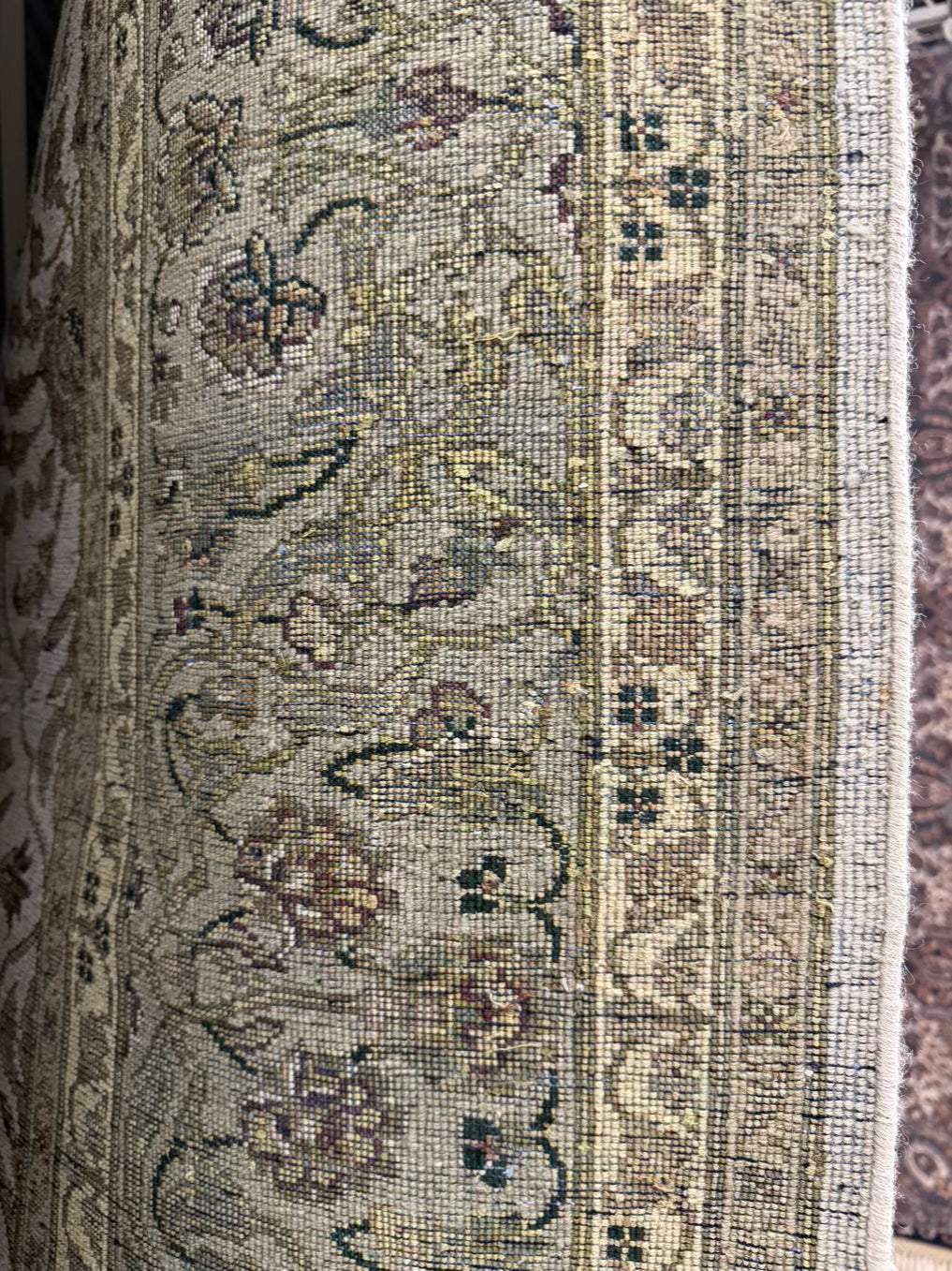 Green & Cream Wool Oriental Area Rug