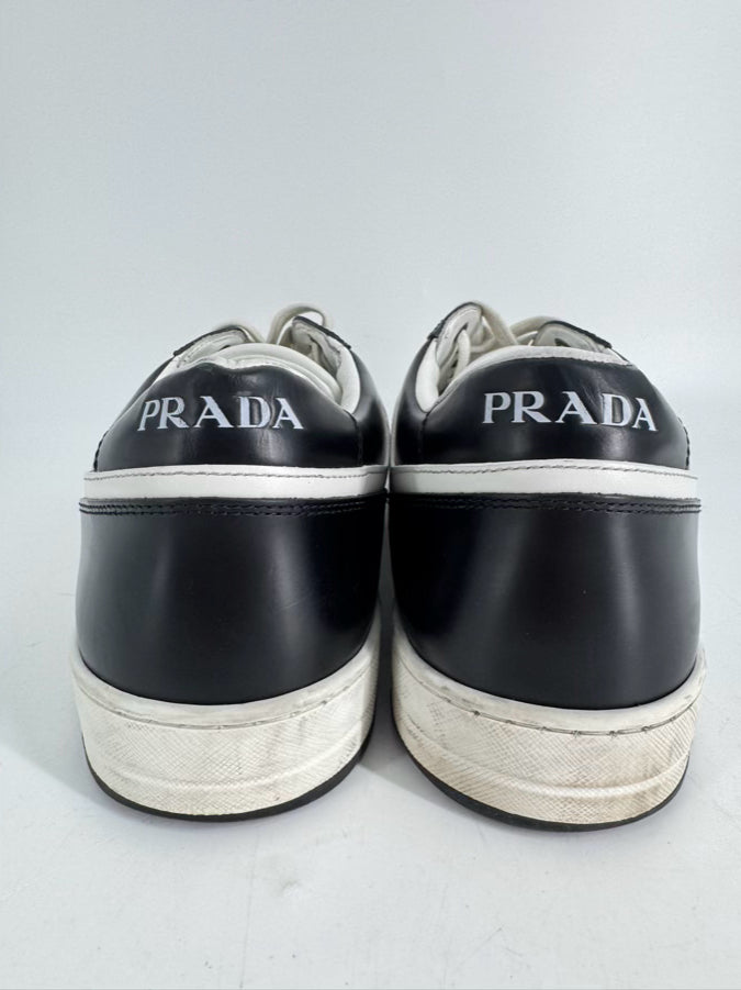 PRADA Size 11 Black & White Leather Downtown Sneakers