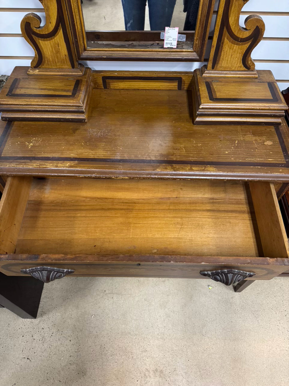 ANTIQUE Wood Dresser w/ Smoky Mirror