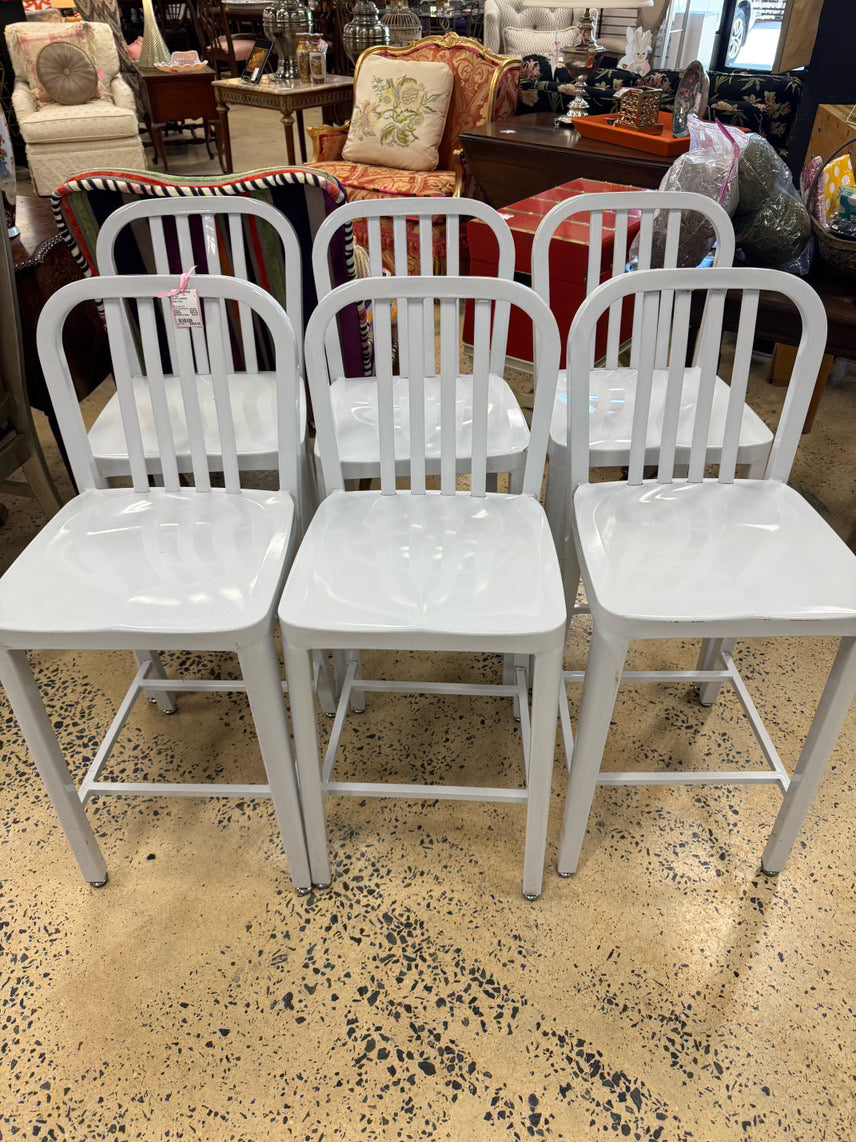 CRATE & BARREL White Metal Set of 6 Counter Stools
