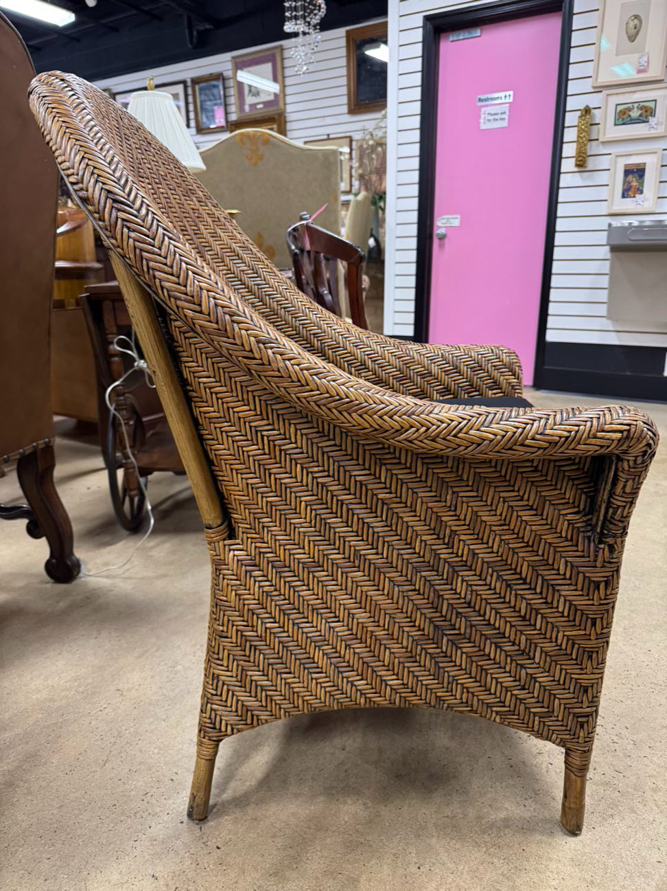 PIERCE MARTIN Brown Cane w/ Black Cushion Side Chair