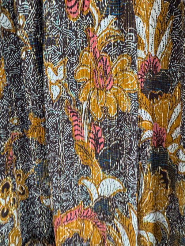 ULLA JOHNSON Size 4 Brown & Gold Floral Dress