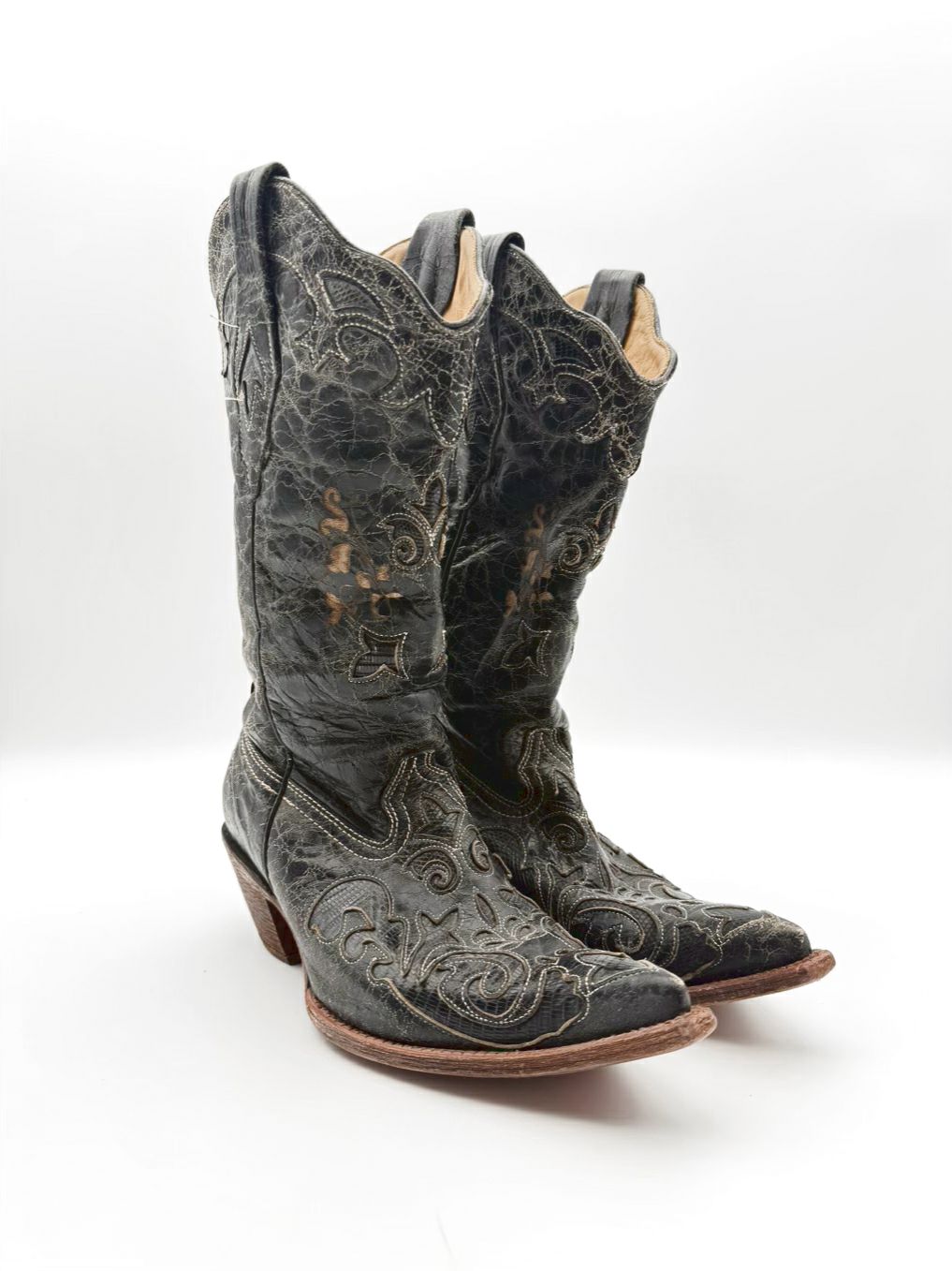 CORRAL WMNS Size 8.5 Black Leather Distressed Boots