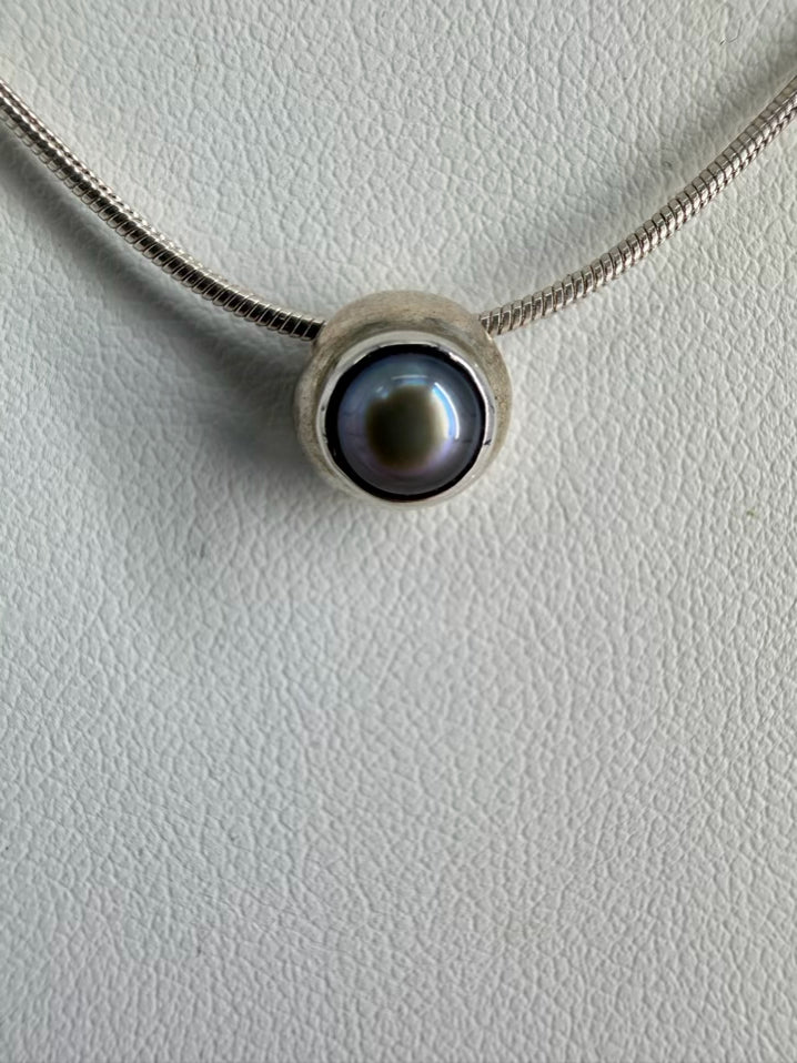 STERLING SILVER Pearl & Snake Chain Necklace Jewelry Set w/ Earrings